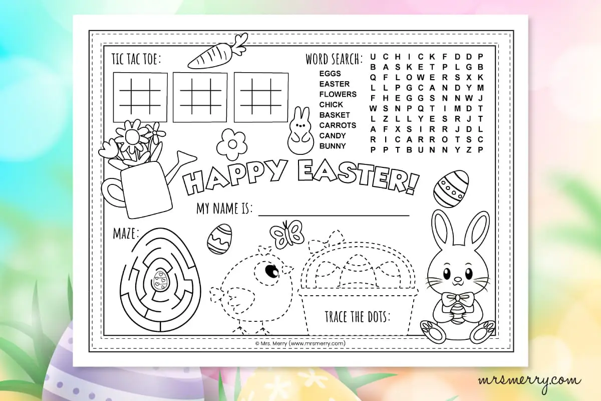 Free printable easter coloring placemat for kids mrs merry