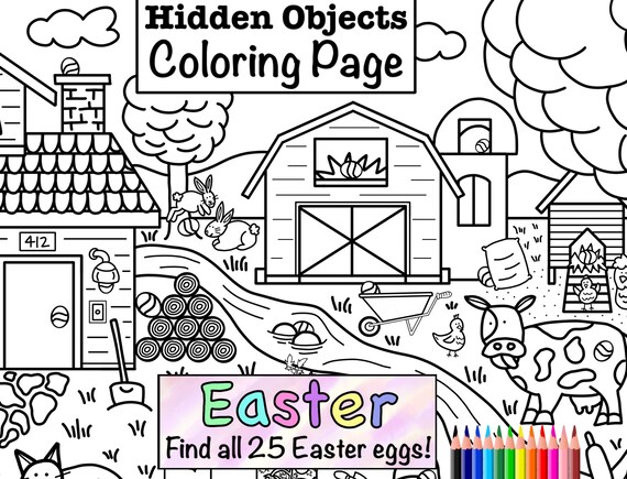 Easter egg hunt activity coloring page hidden eggs printout coloring puzzle printable farm search quarantine activity indoor egg hunt