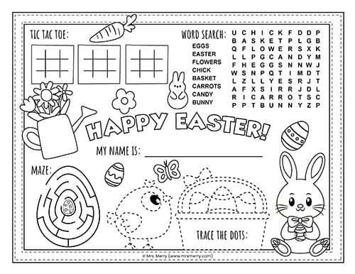 Free printable easter coloring placemat for kids mrs merry