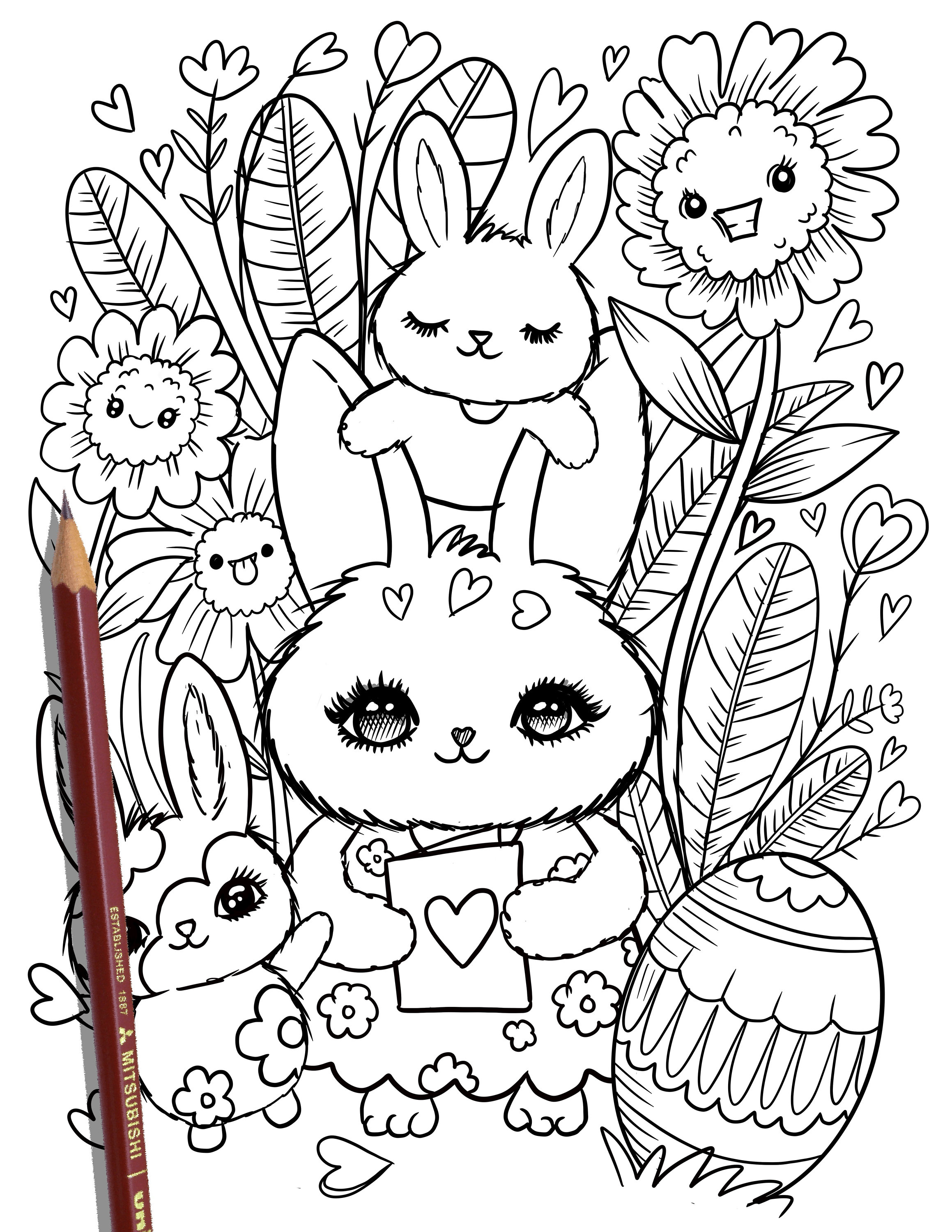 Printable cute easter coloring page hand