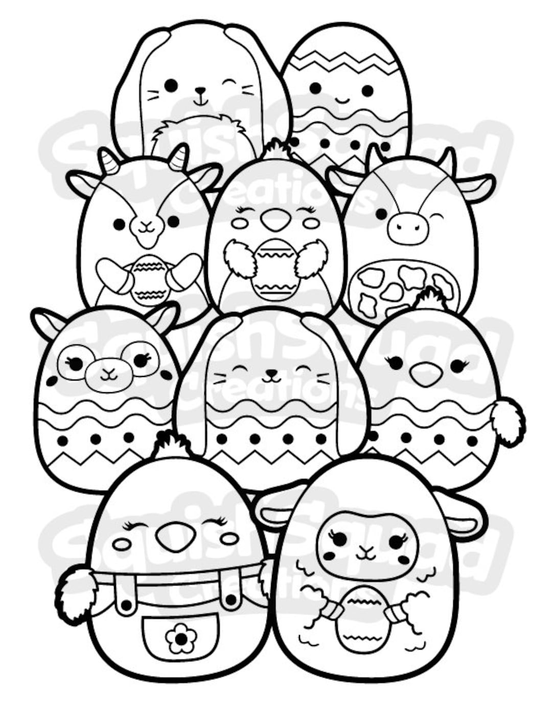 Squishmallow cute easter coloring page printable coloring page downloadable coloring sheet coloring page for kids