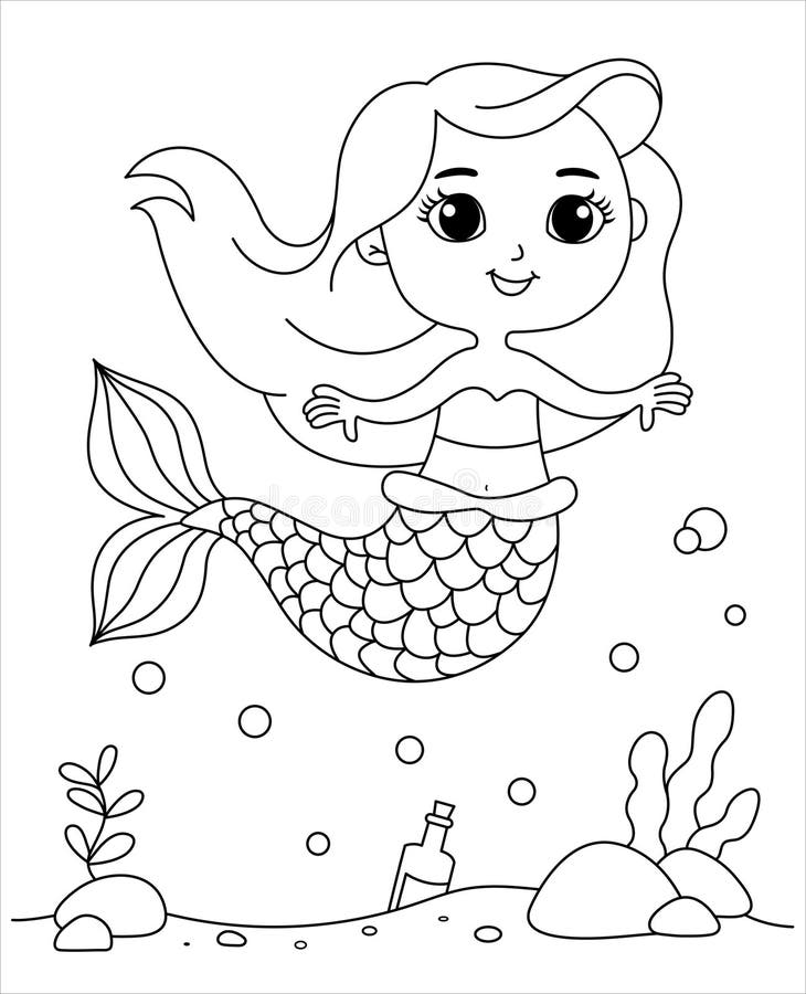 Beautiful mermaid coloring page under the sea stock vector