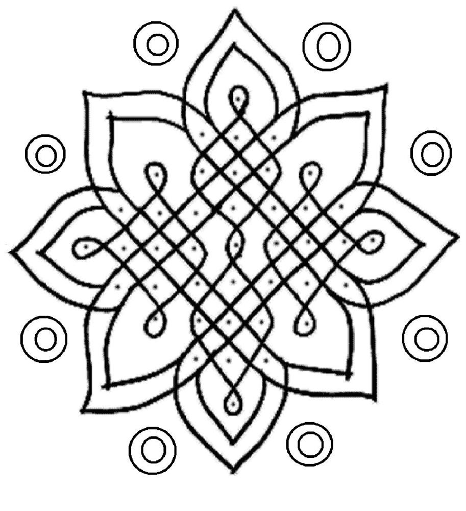 Rangoli design coloring printable page for kids