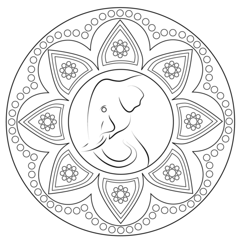 Indian rangoli with elephant coloring page free printable coloring pages