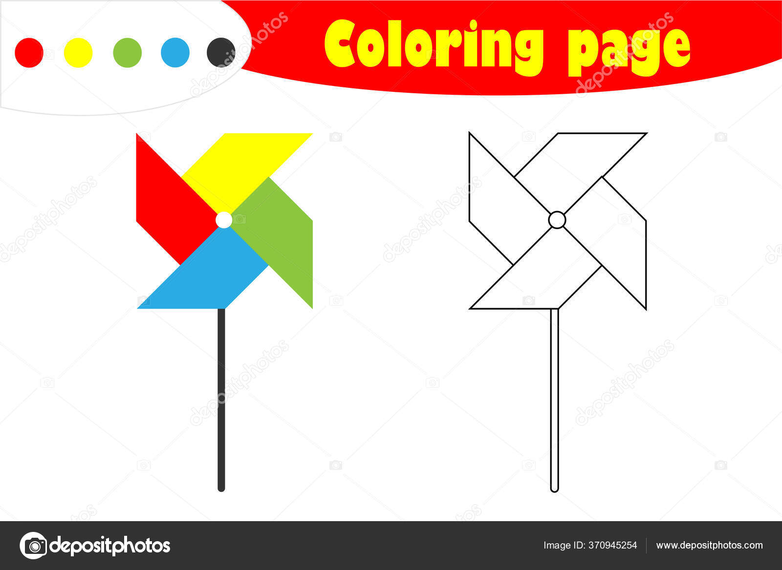 Pinwheel cartoon style coloring page education paper game development children stock vector by olyabymailru