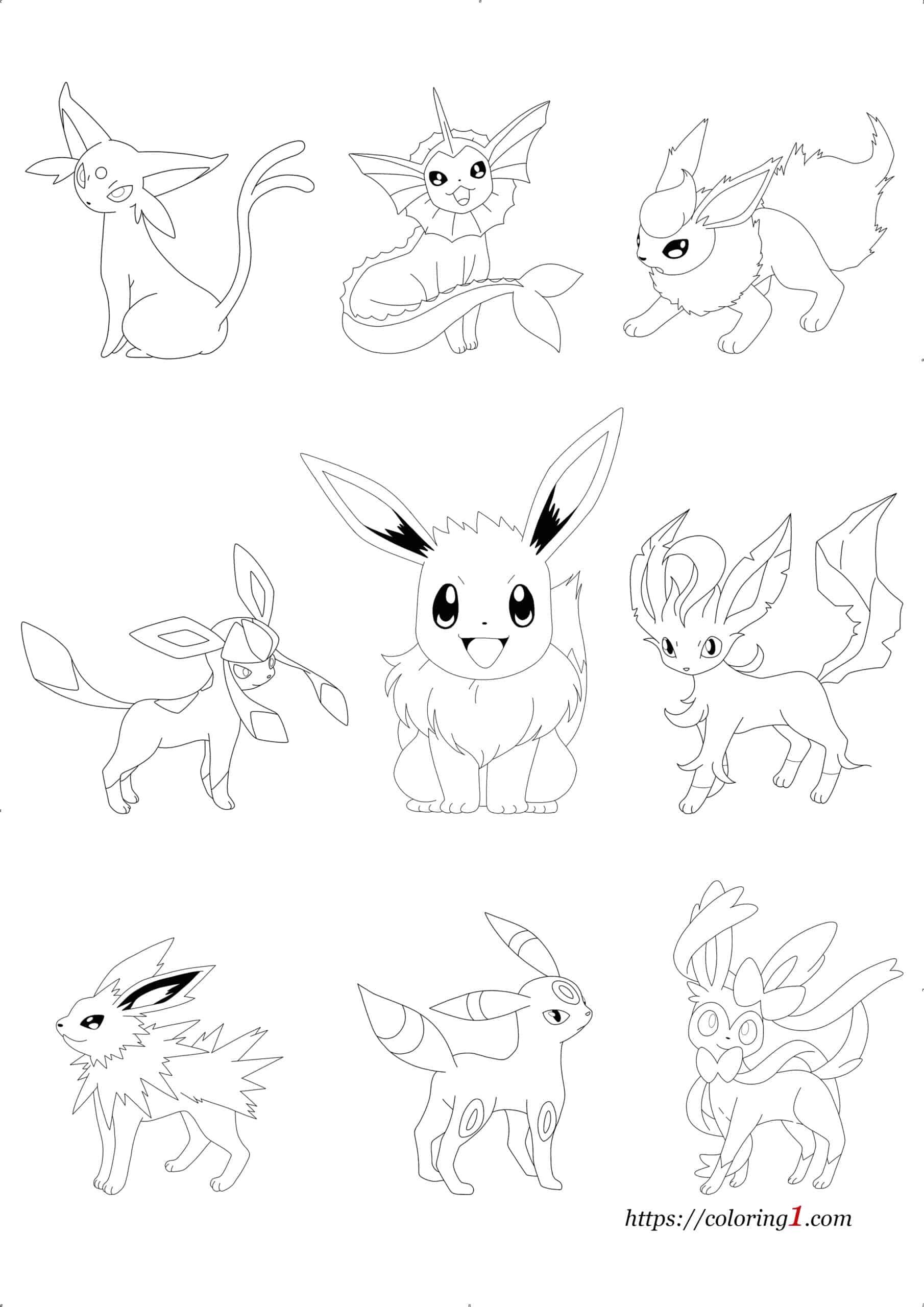 Pokemon eevee evolutions family coloring pages