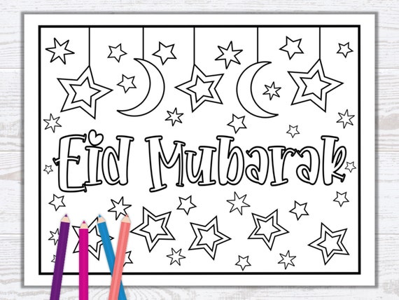 Festive eid mubarak coloring page ramadan eid activity cute kids coloring pages islamic coloring sheet pdf instant download