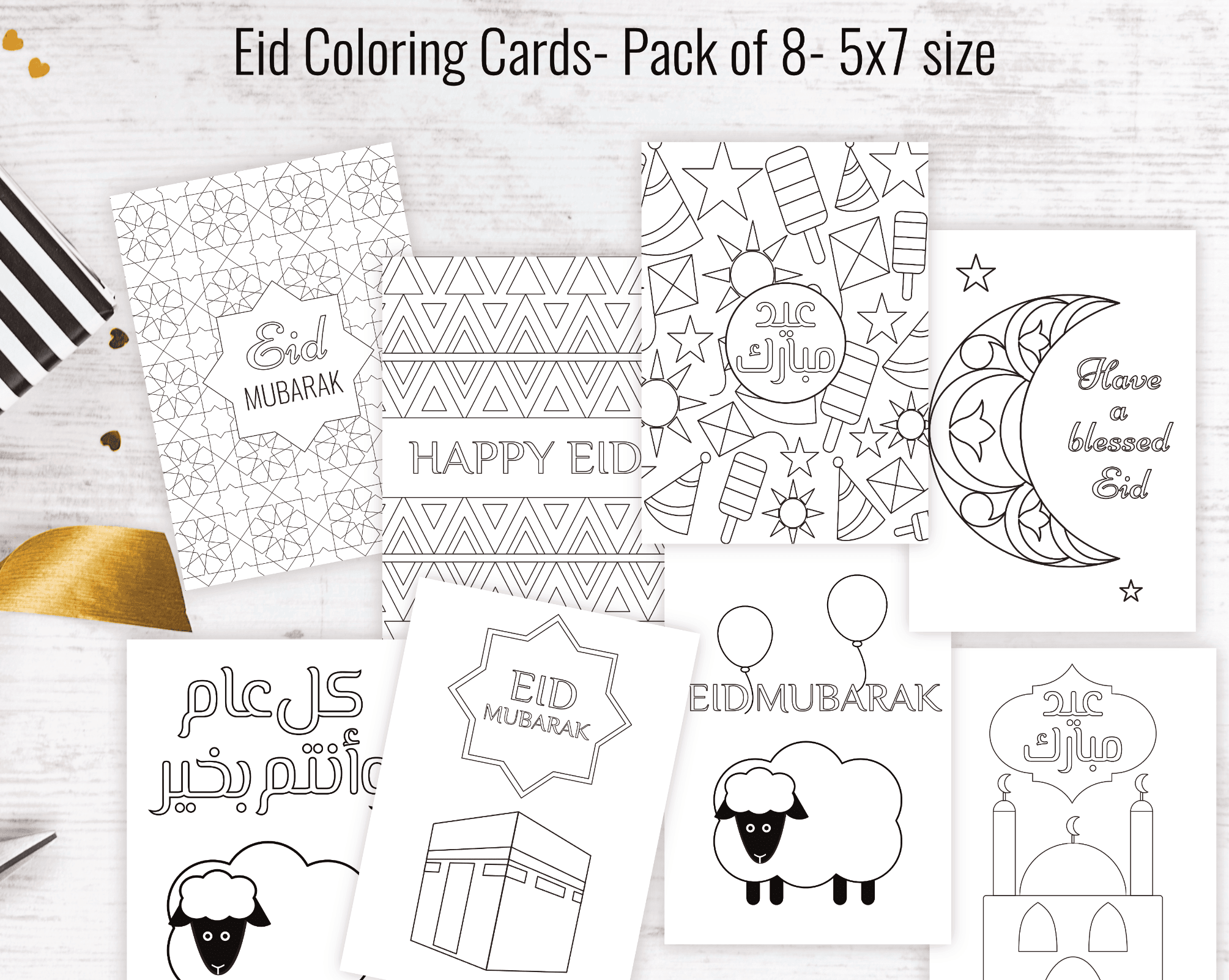 Kids eid coloring cards printable eid activity pack of