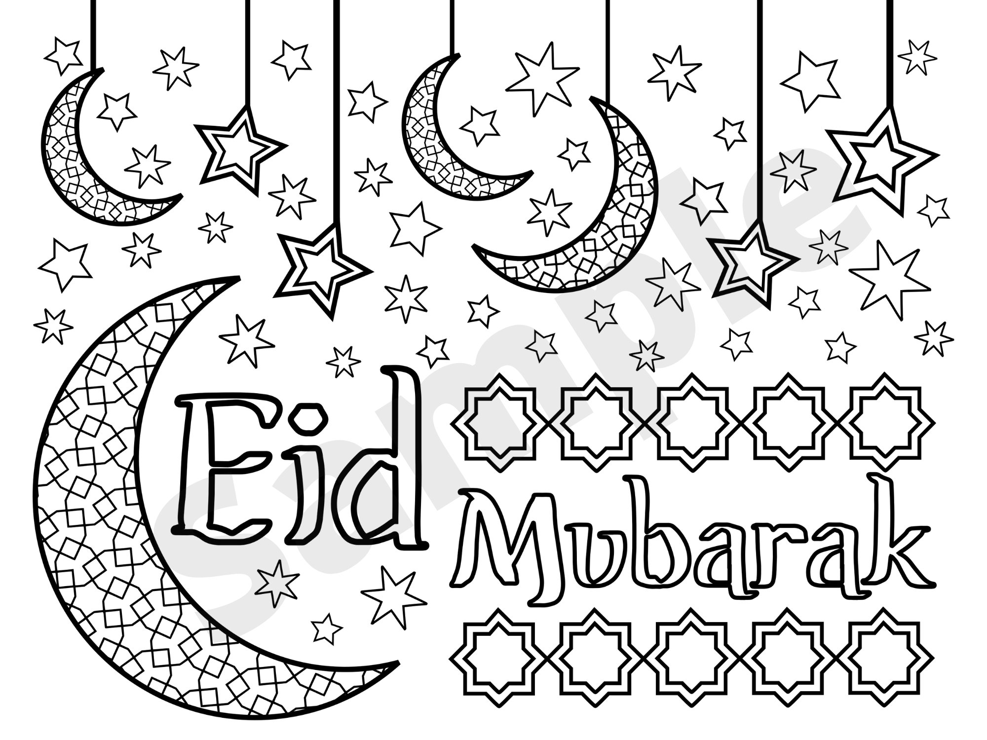 Eid mubarak coloring page ramadan eid activity printable pdf islamic coloring sheet pdf instant download