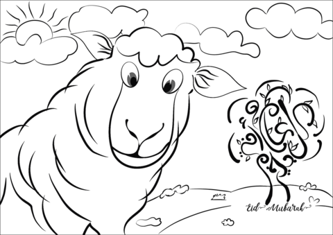 Eid mubarak lamb coloring page free printable coloring pages