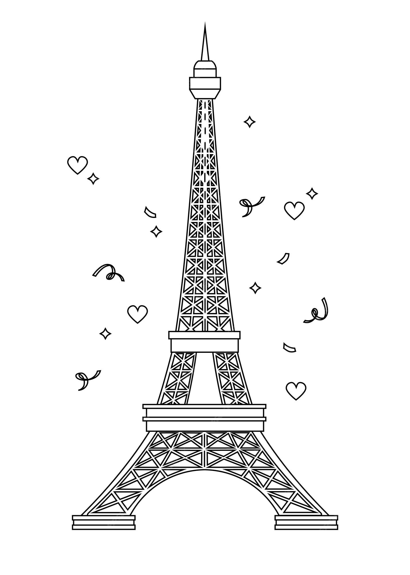 Premium vector coloring page for kids with eiffel tower