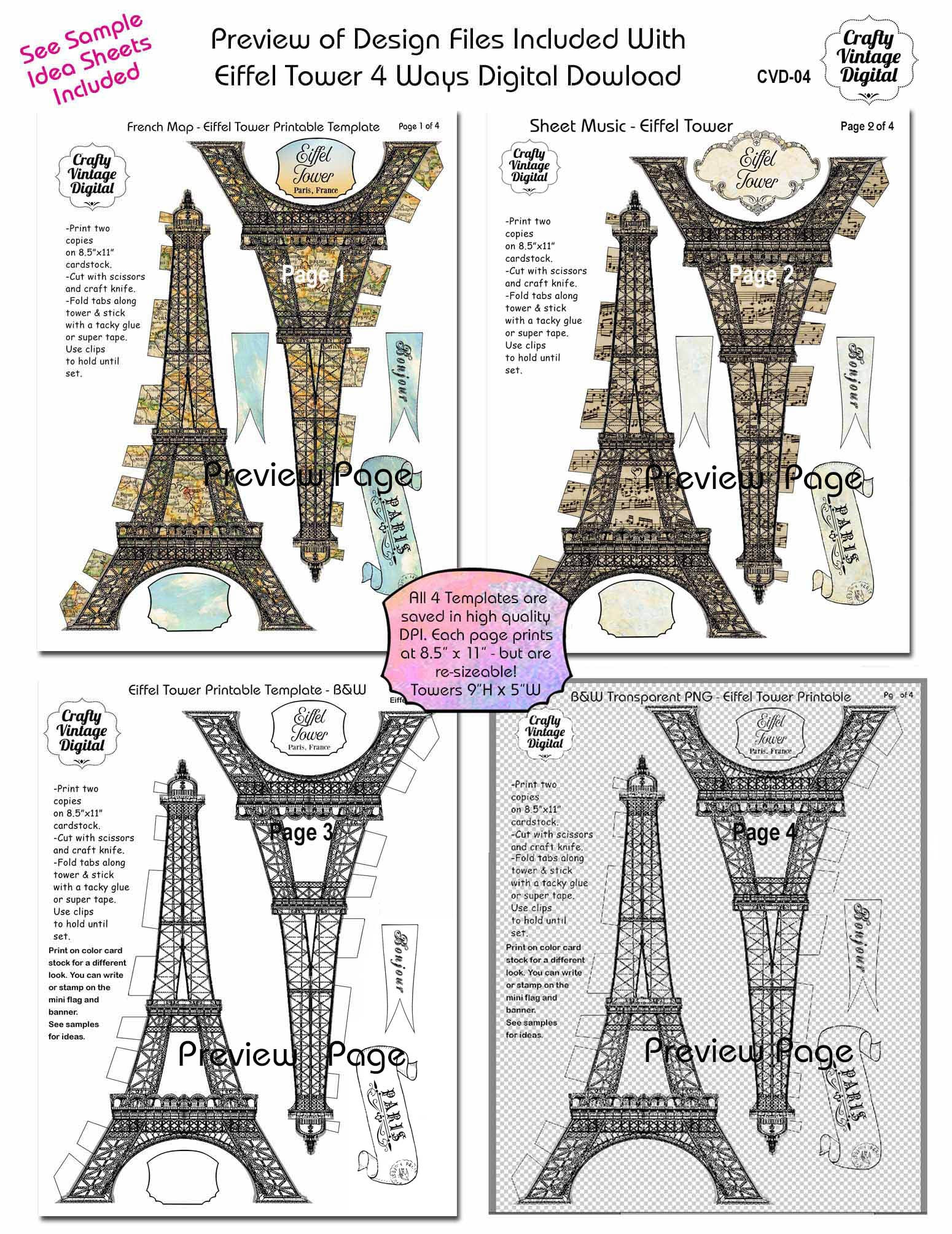 Eiffel tower ways digital instant download pattern d templates paris france vintage printable download now