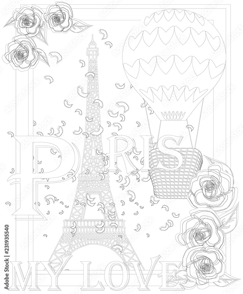 Zen art stylized eiffel tower sketch poster children or adult coloring pages france collectionboho style vector