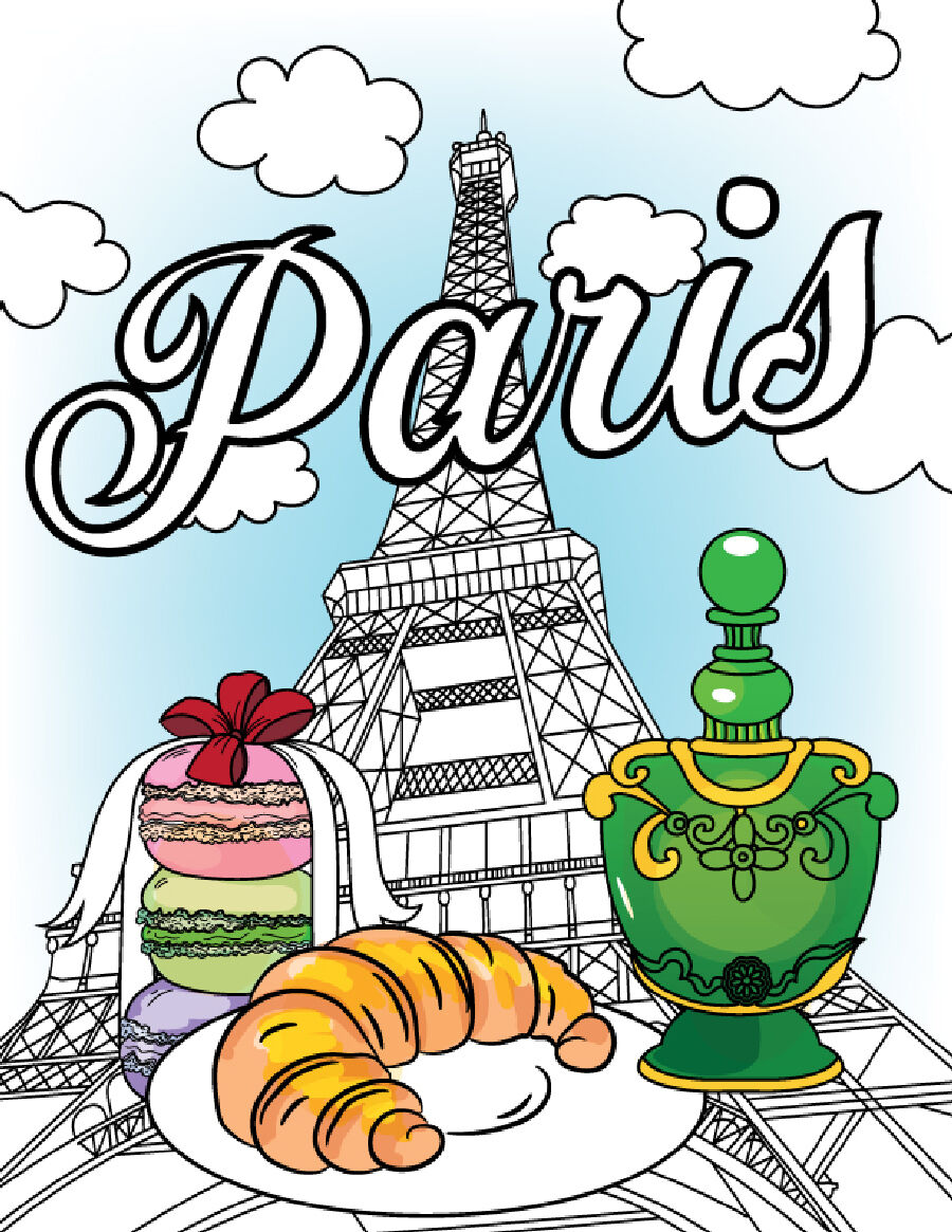 Paris eiffel tower coloring page coloring sheet by erikavectorika