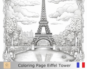 Greyscale eiffel tower france printable coloring page printable adult coloring page download greyscal illustration