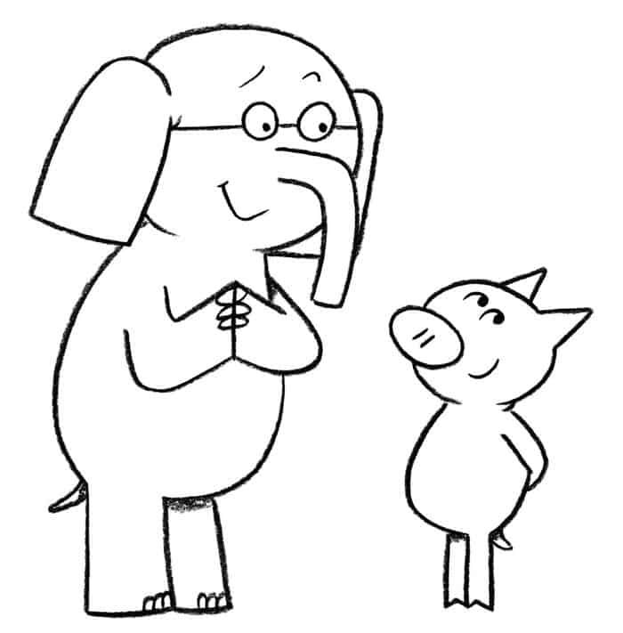 Elephant and piggie coloring pages piggie and elephant elephant coloring page mo willems