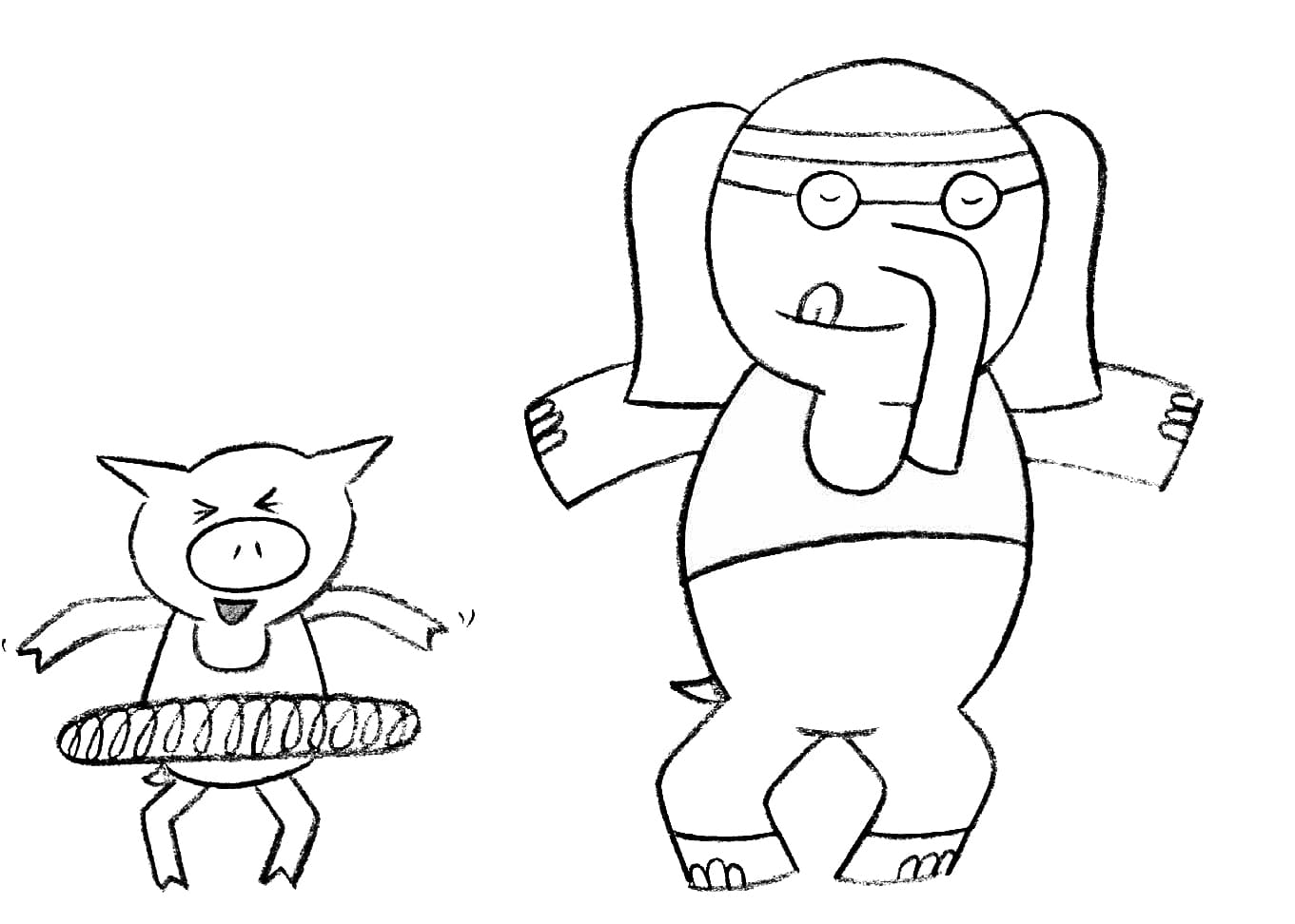 Funny elephant and piggie coloring page