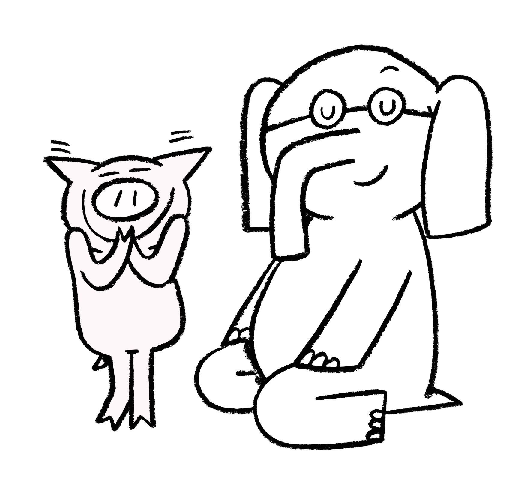 Elephant and piggie coloring page mo willems piggie and elephant preschool coloring pages