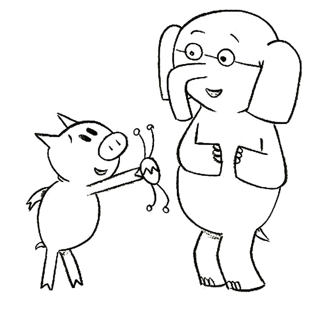 Piggie and elephant coloring page