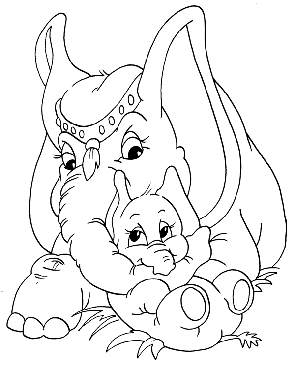 Elephant mom and son color page free printable coloring sheets for kids