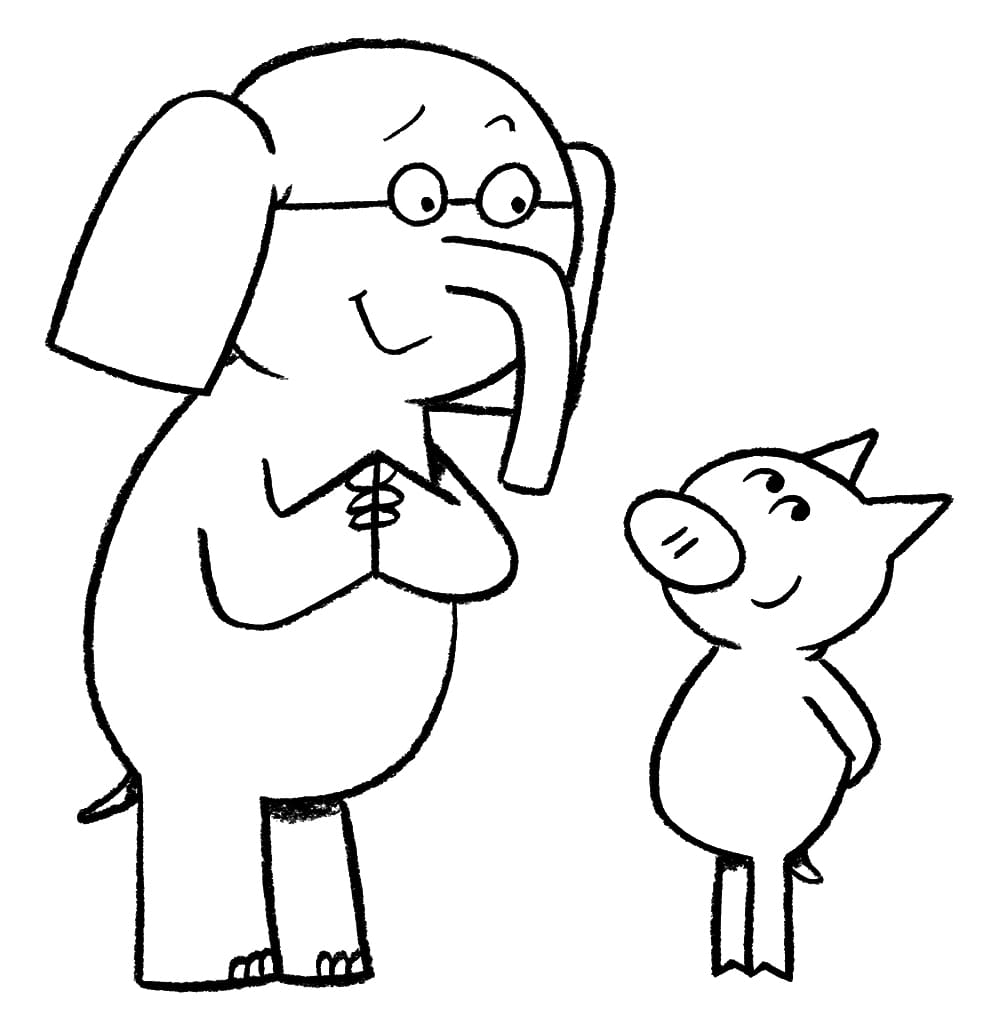 Happy elephant and piggie coloring page