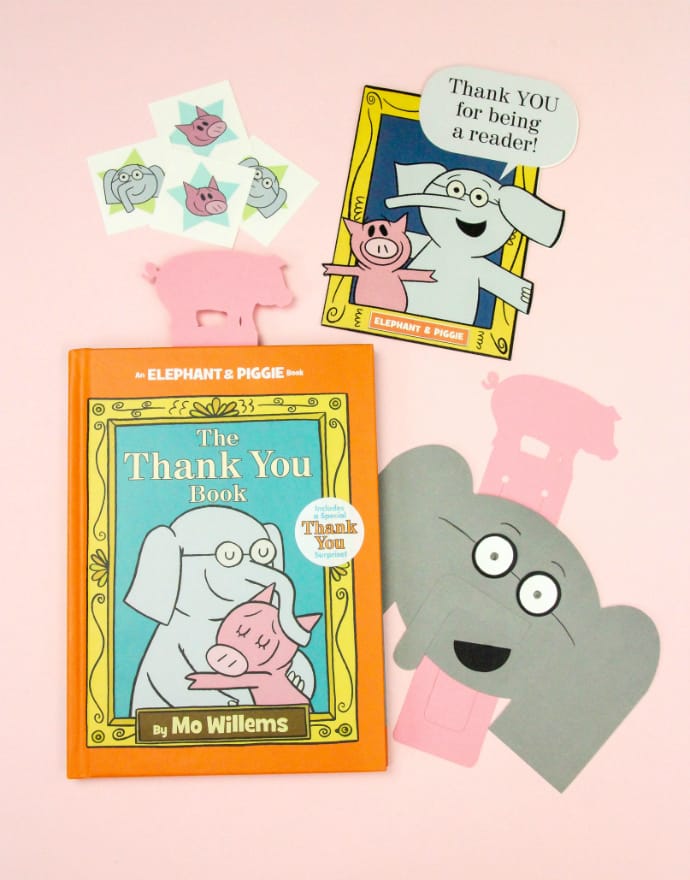 Diy gerald the elephant thank you cards pig bookmarks giveaway â brite and bubbly