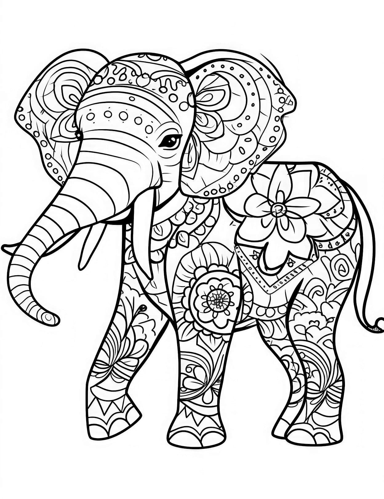 Majestic elephant coloring pages for adults and kids