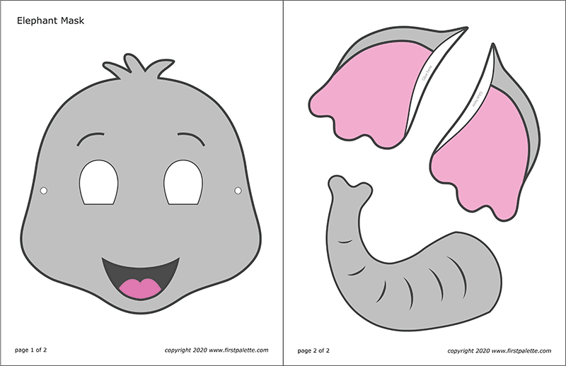 Elephant mask free printable templates coloring pages