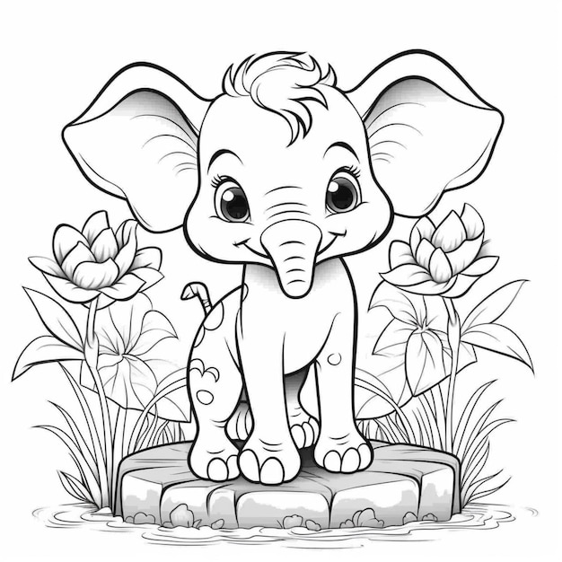 Premium ai image coloring pages of baby elephants free printable baby elephant coloring pages for kids generative ai