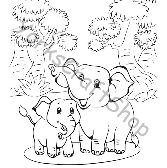 Cute kids elephant coloring pages printable elephant coloring pages kids activity party activity pdf digital download