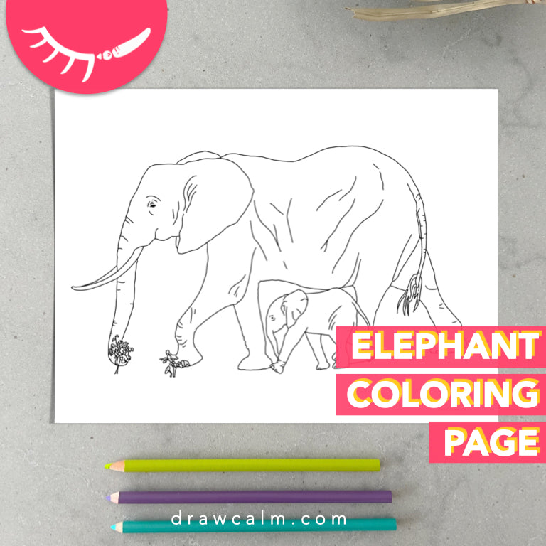 Printable elephant coloring page â draw calm