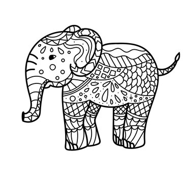 Hand drawn elephant coloring page coloring book page for adults joy to order children and adult colorist black and white background vector vector