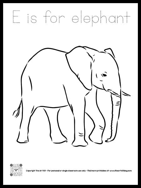 Letter e is for elephant coloring page free printable dotted font â the art kit