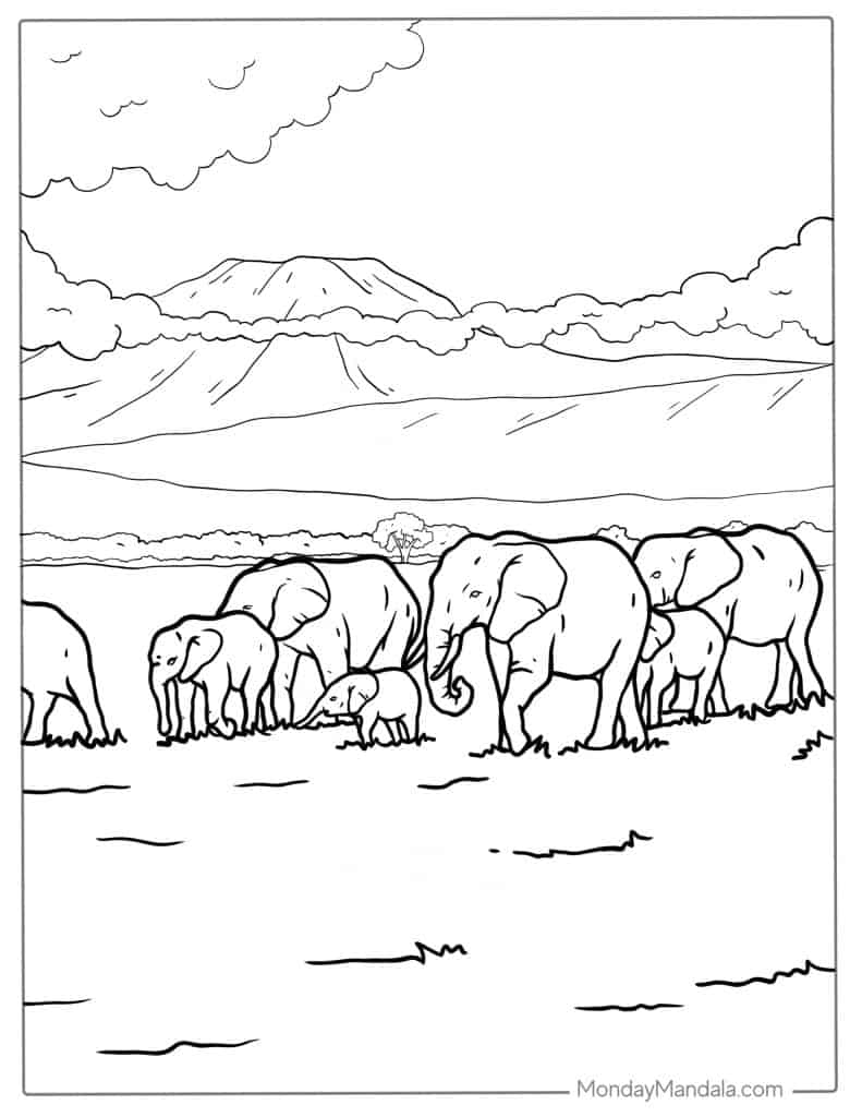 Elephant coloring pages free pdf printables