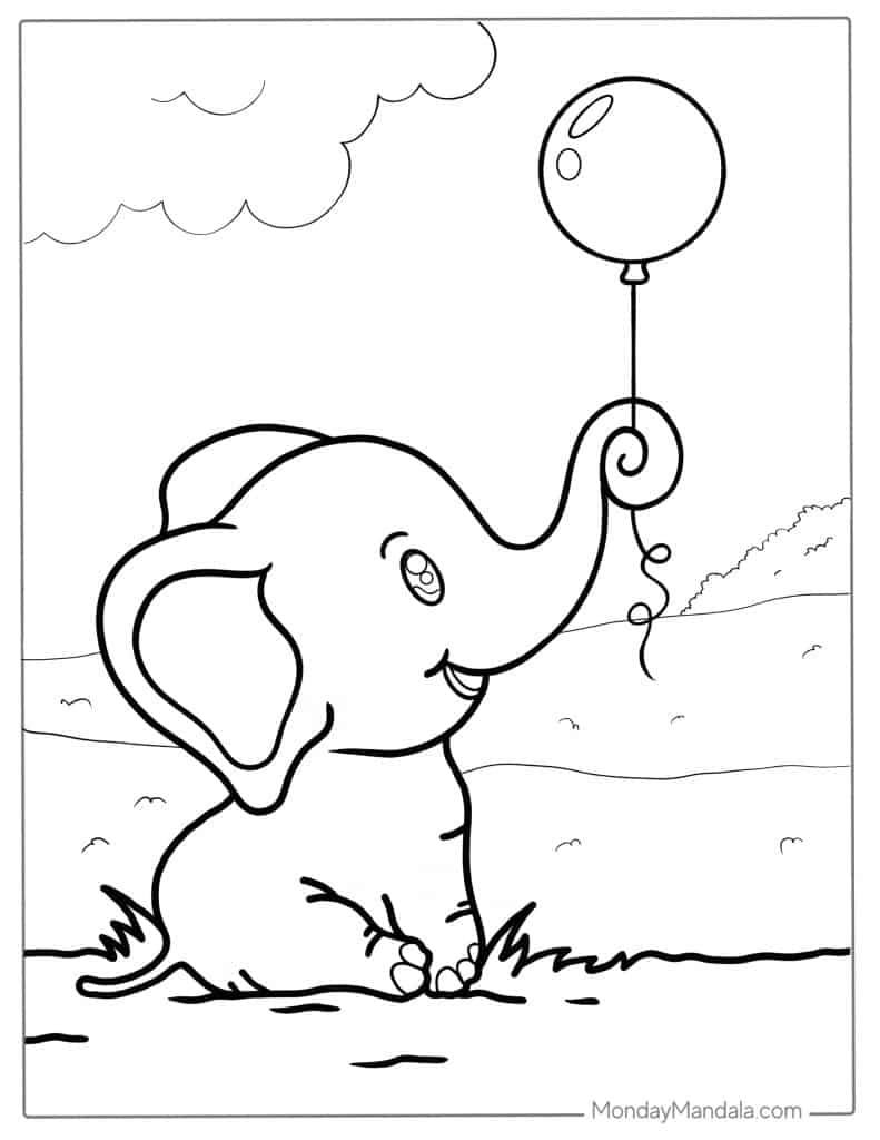 Elephant coloring pages free pdf printables