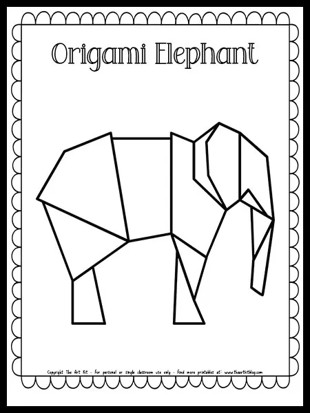 Origami elephant coloring page free printable â the art kit