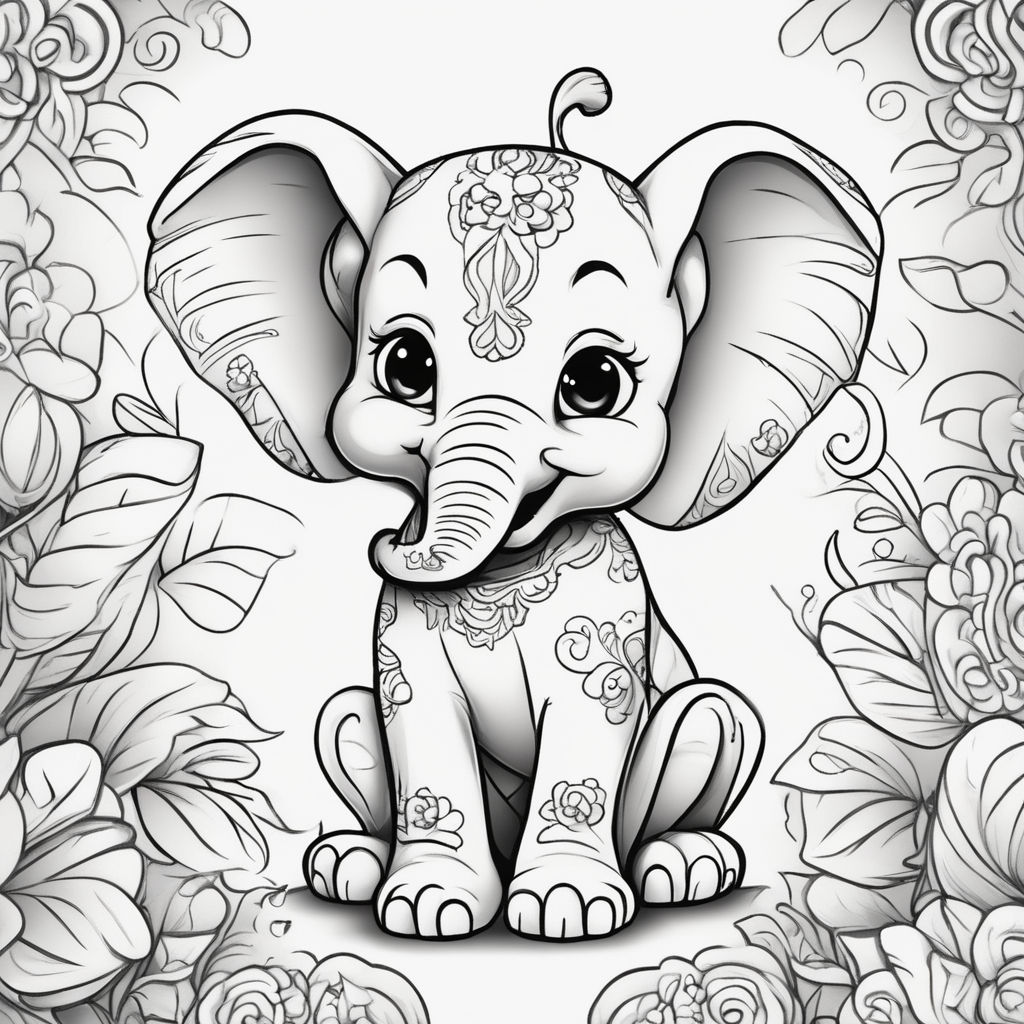 Coloring book template simple elephant face