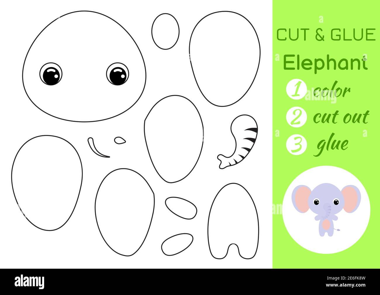 Coloring book cut and glue baby elephant educational paper game for preschool children cut and paste worksheet color cut parts and glue on paper stock vector image art