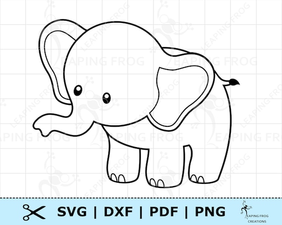 Cute baby elephant svg png dxf pdf cricut cut files silhouette baby elephant coloring page svg elephant clipart elephant outline instant download