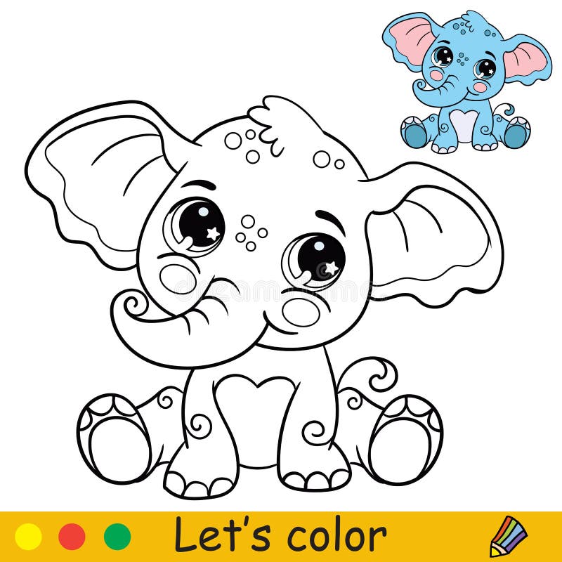 Cartoon cute sitting elephant coloring book page stock vector