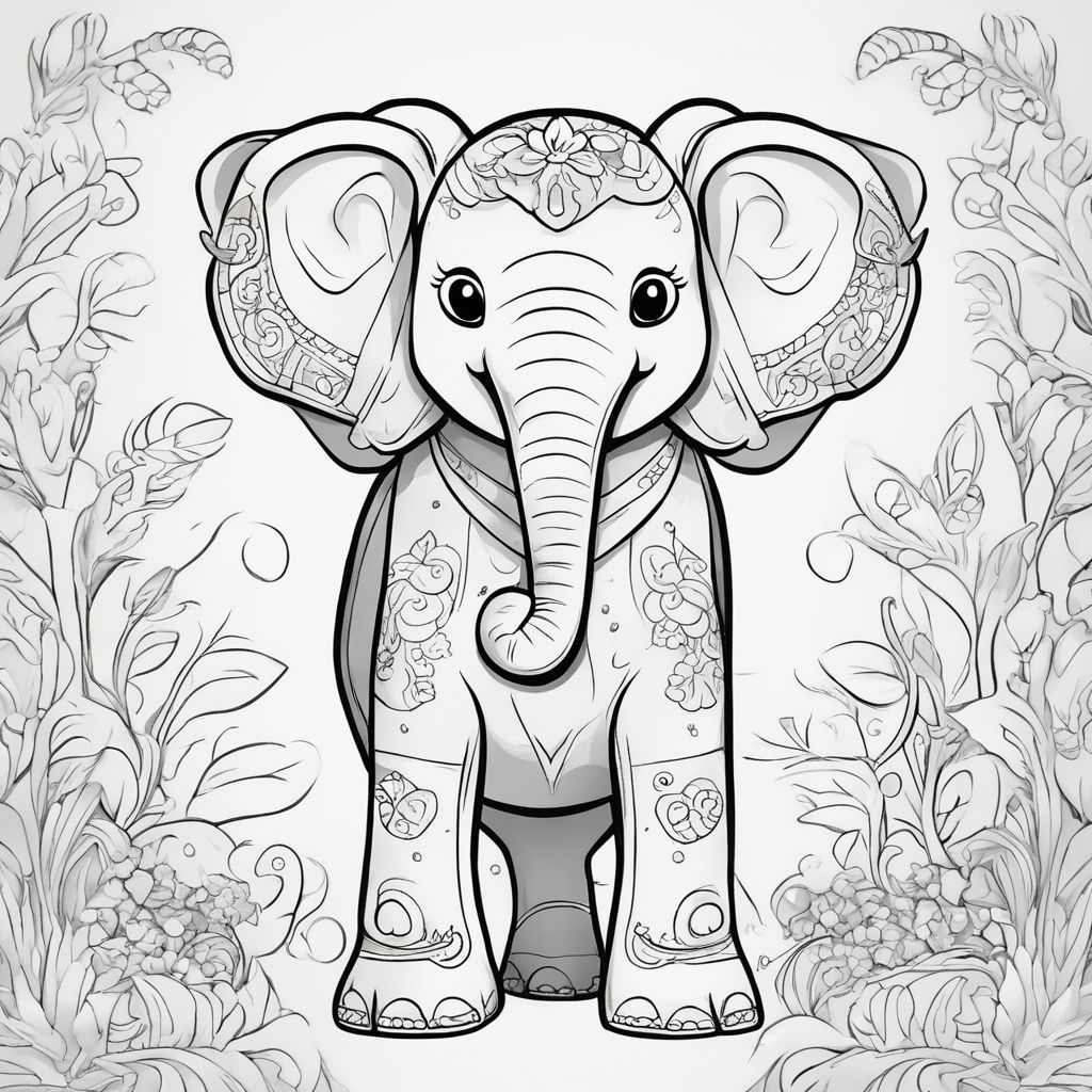 Coloring book template simple elephant face