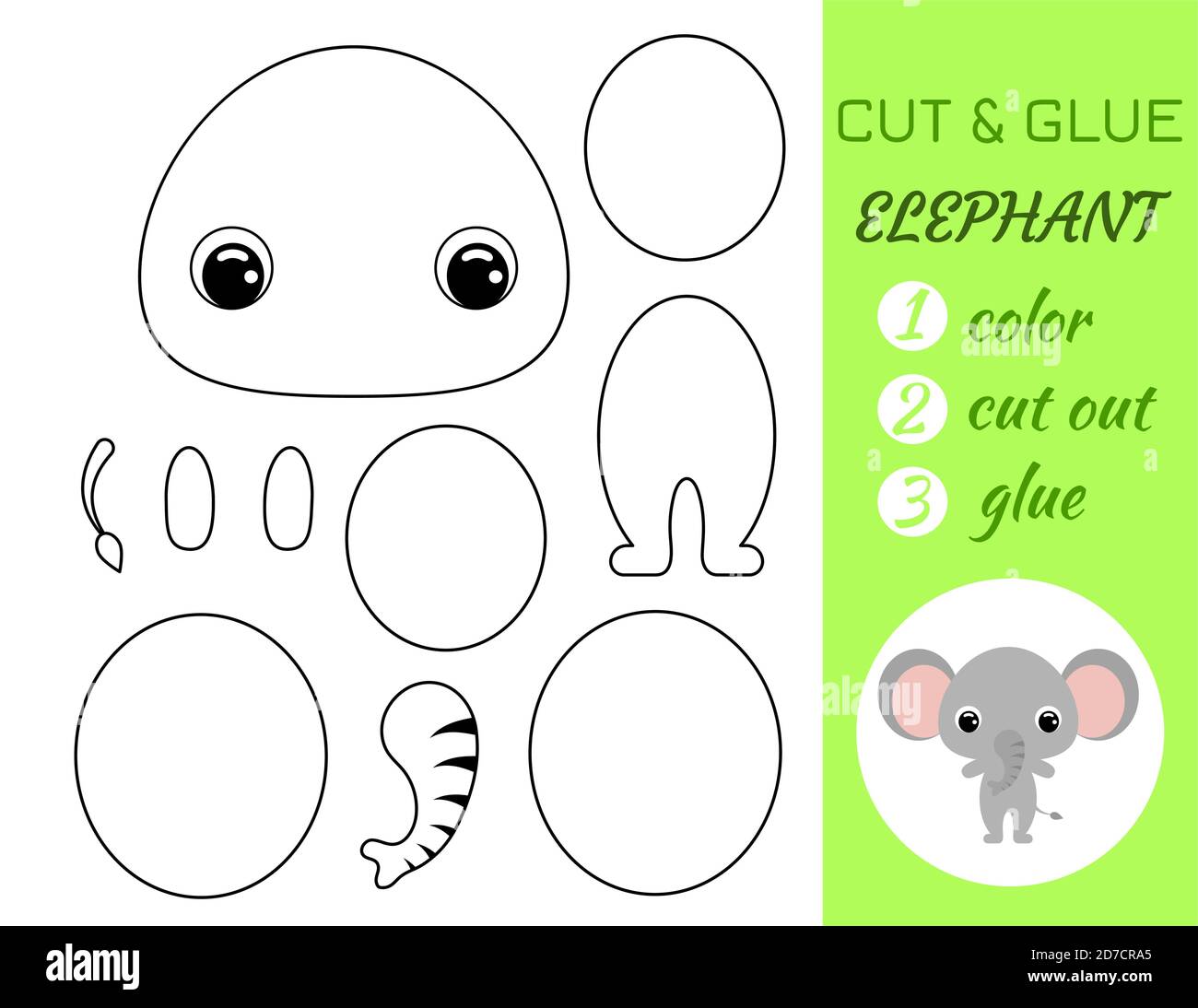 Coloring book cut and glue baby elephant educational paper game for preschool children cut and paste worksheet color cut parts and glue on paperc stock vector image art