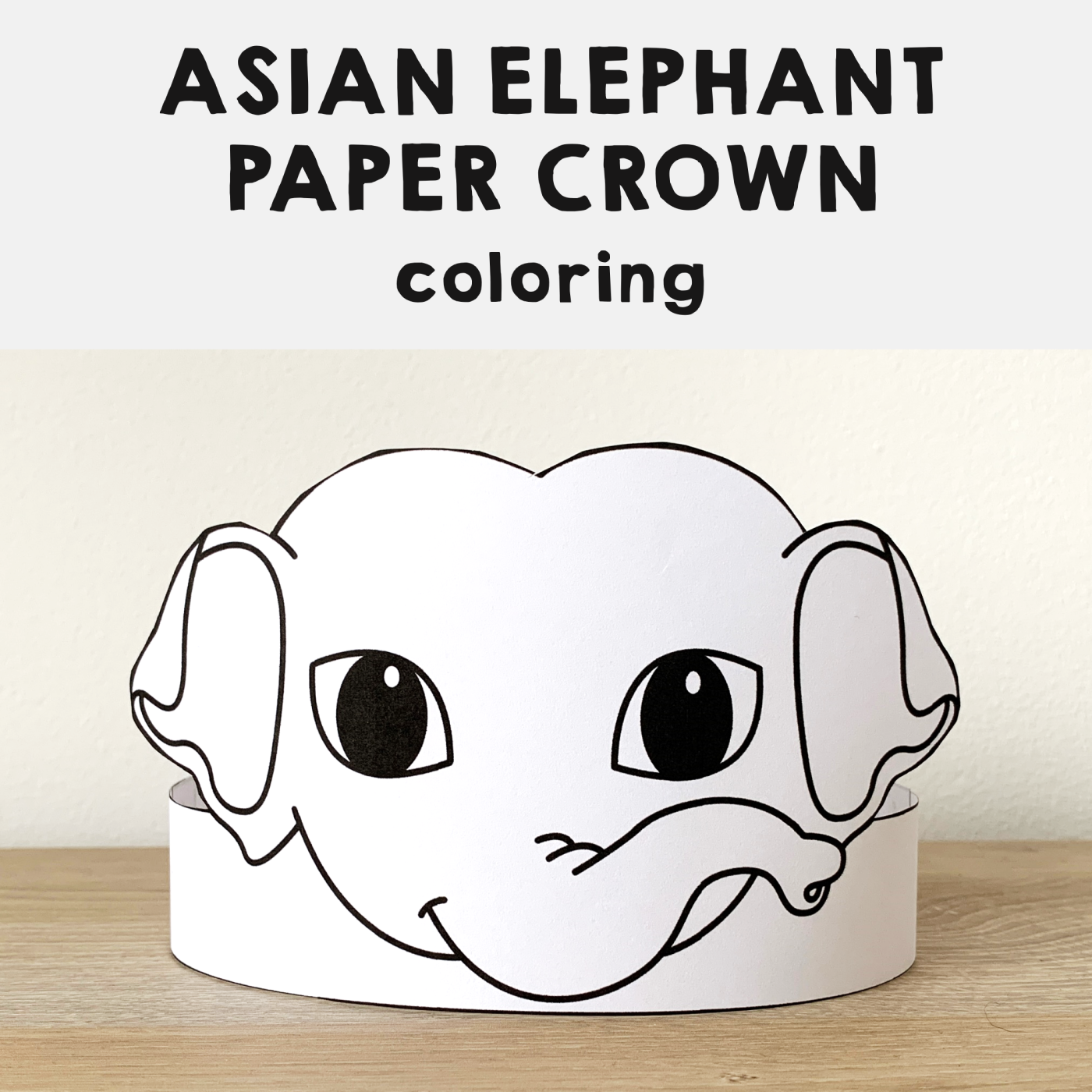 Asian elephant paper crown printable animal coloring craft made by teachers