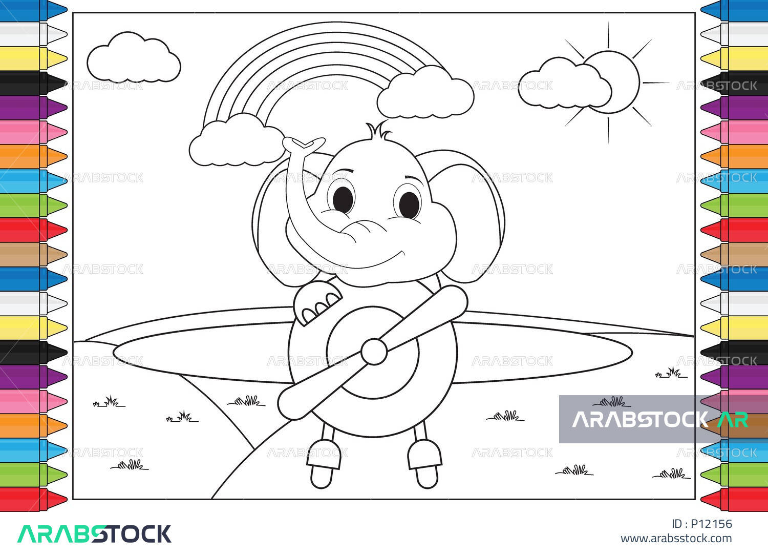 Vector black and white elephant drawing cut out and ready for coloring teaching drawing and coloring for children vector illustrator