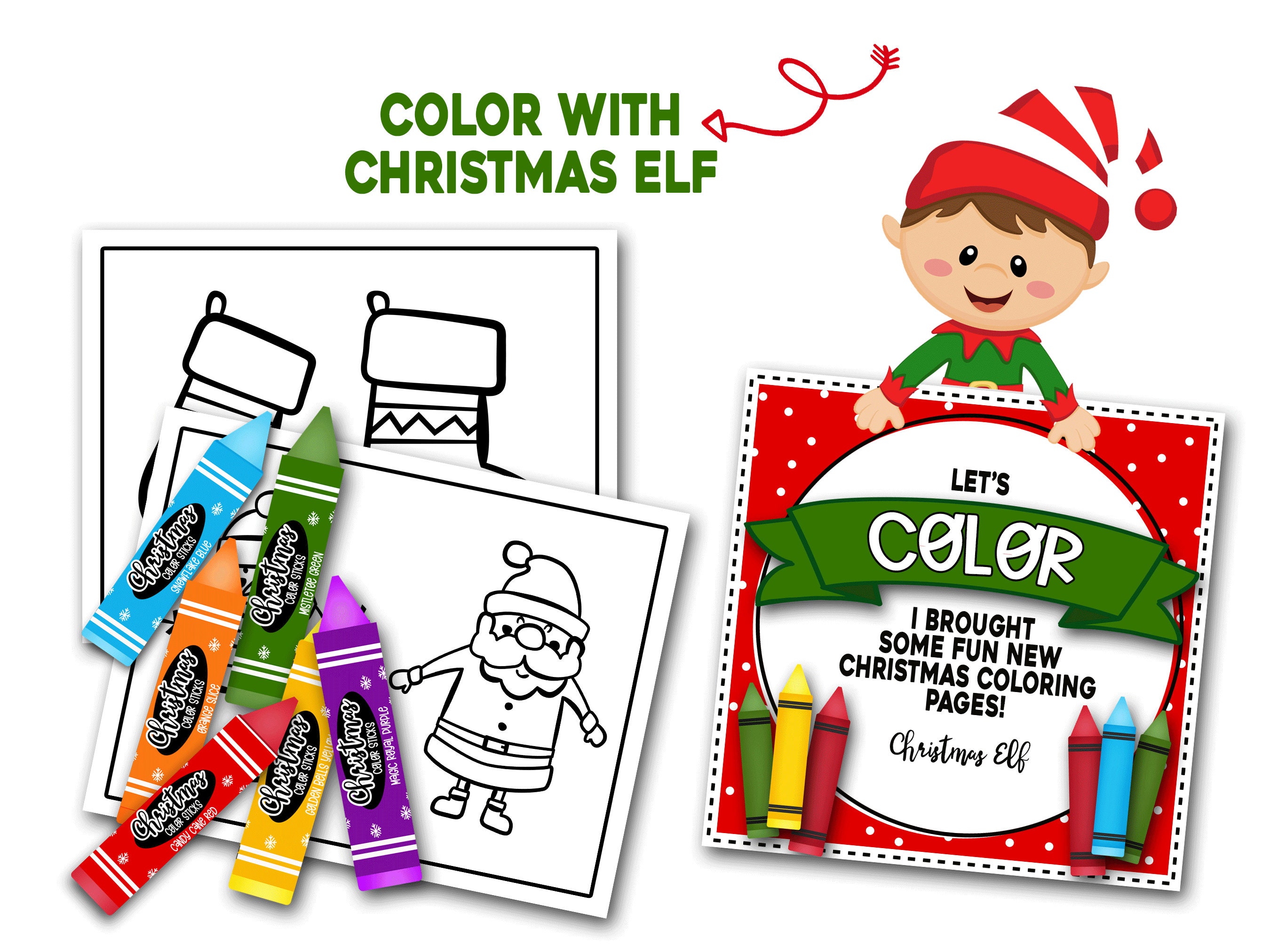 Christmas elf coloring pages color with elf color stick wrappers christmas coloring pages printable elf notes easy elf last minute elf