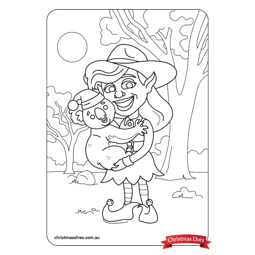 Printable christmas ssie elf colouring page