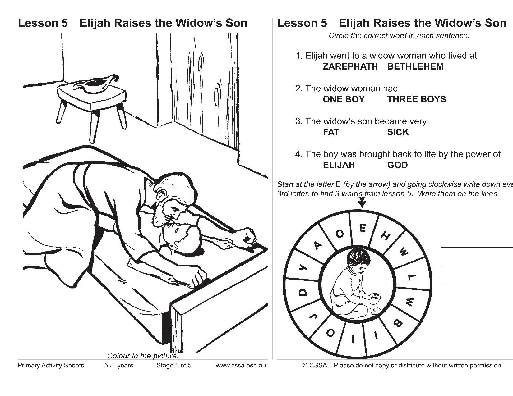 Elijah raises the widows son cssa primary stage lesson â magnify him together