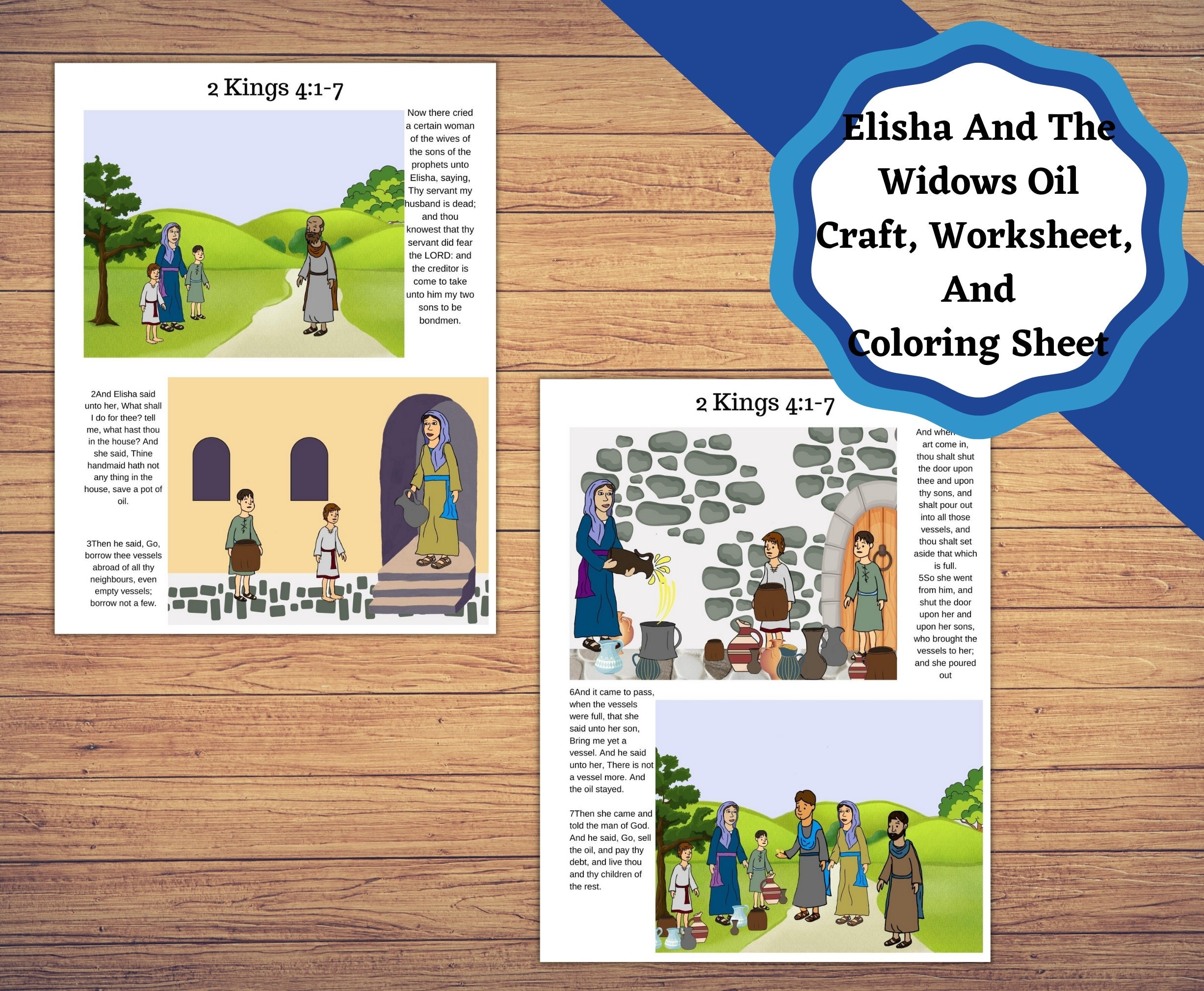 Elisha and the widows oil printable bible story pages craft and coloring page