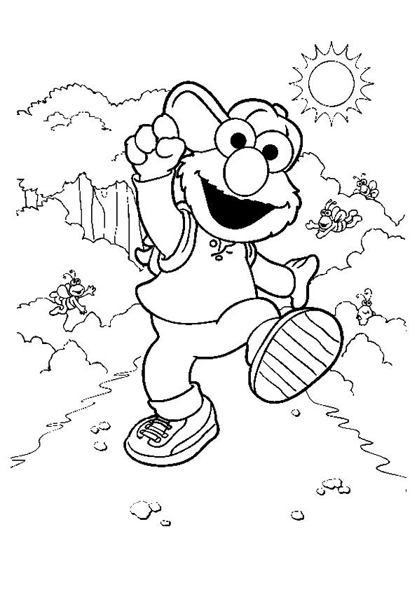 Free printable the elmo walking coloring picture assignment sheets pictures for child