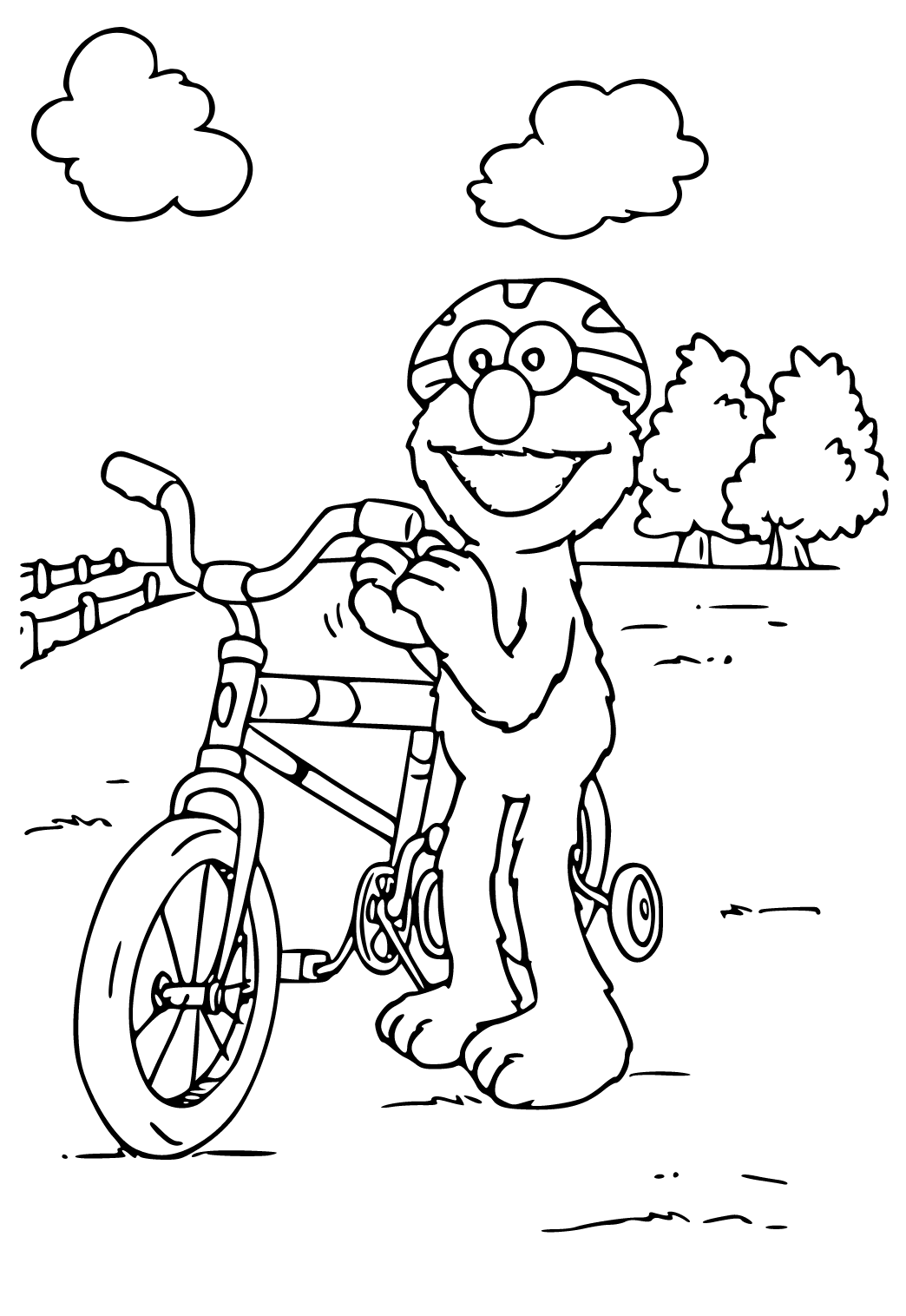 Free printable elmo bike coloring page for adults and kids